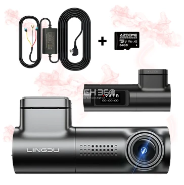 LINGDU D500 4K Caméra de Voiture + SD Carte 64GB + Hardwire Kit, WiFi, GPS Intégré, Commande Vocale, Moniteur de Stationnement 24H et Vision Nocturne